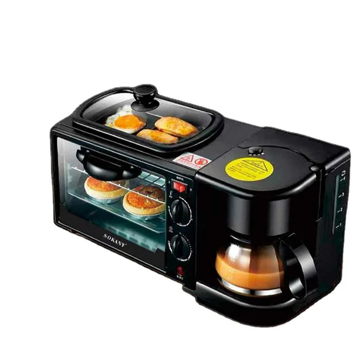 Machine à petit-déjeuner 3-en-1, machine à rôtir, mini four électrique, appareils de cuisine.