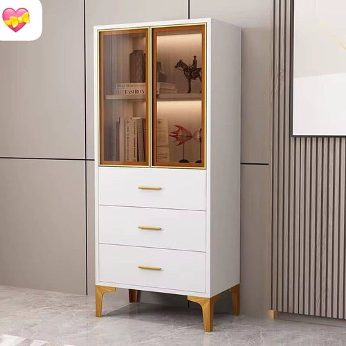 ✨Bibliothèque de Rangement Élégante à 3 Tiroirs & Vitrine en Verre 💎