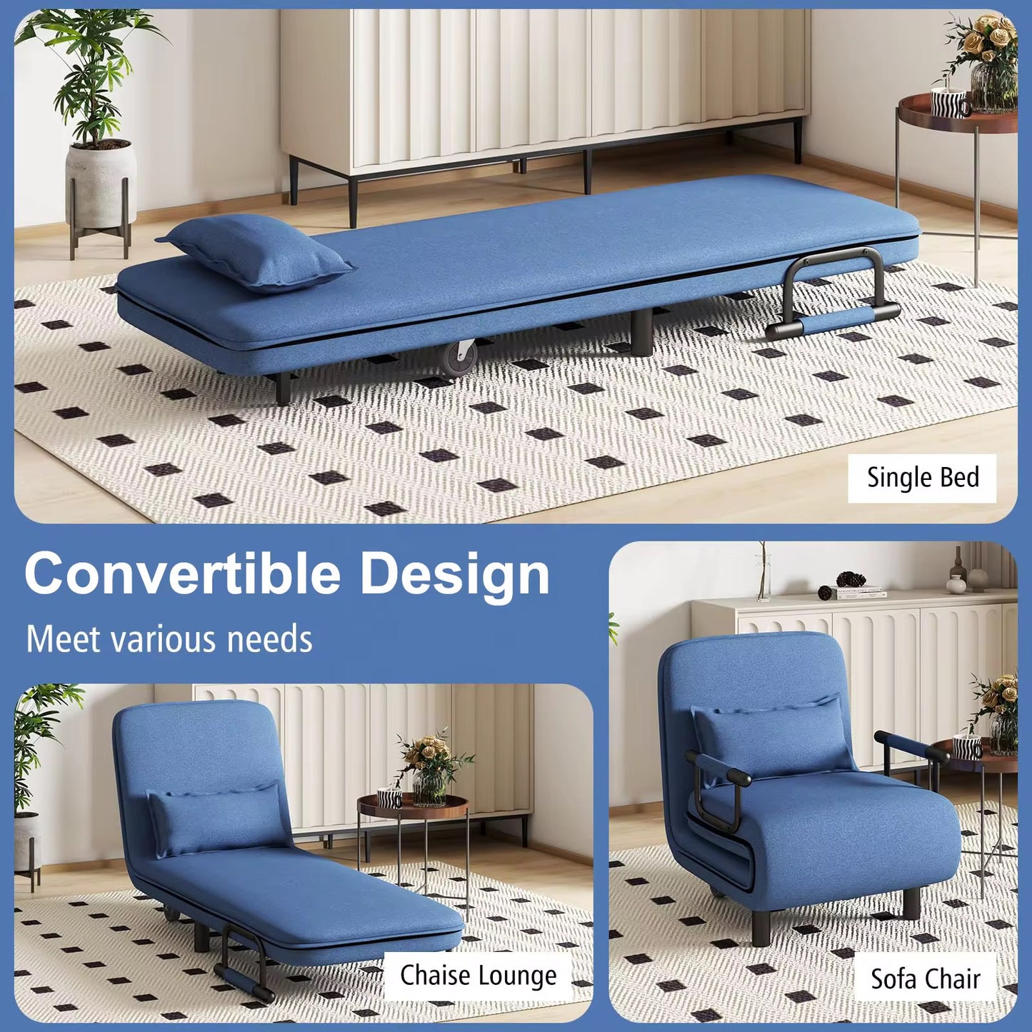🛋️ Fauteuil Convertible 3-en-1 : Sofa • Chaise Longue • Lit Simple