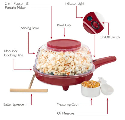 Mini machine à popcorn et crêpière, 2 en 1