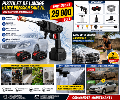🚿 PISTOLET DE LAVAGE SANS FIL – 2 BATTERIES 🔥
