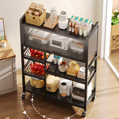 Étagère de cuisine multifonction avec roulettes et portes coulissantes