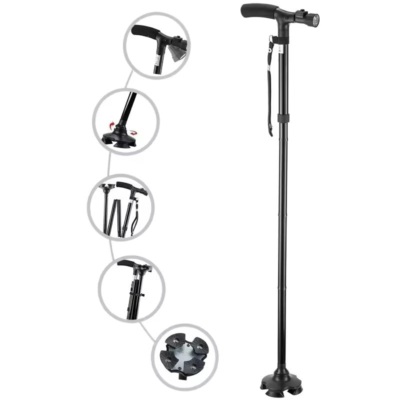 🦯 Canne de Marche Pliable Multifonction – Stabilité, Sécurité & Confort au Quotidien