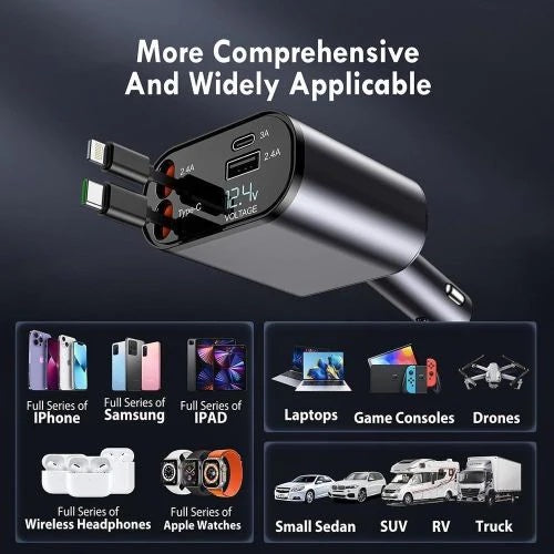 🔌 Chargeur Voiture Intelligent – Fast Charge 4-en-1