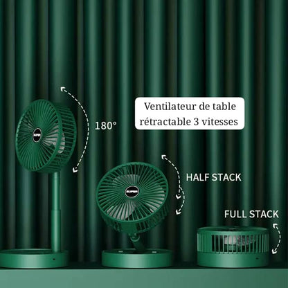 Ventilateur de table rétractable rechargeable 3 vitesses