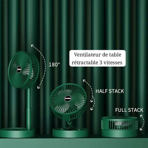 Ventilateur de table rétractable rechargeable 3 vitesses