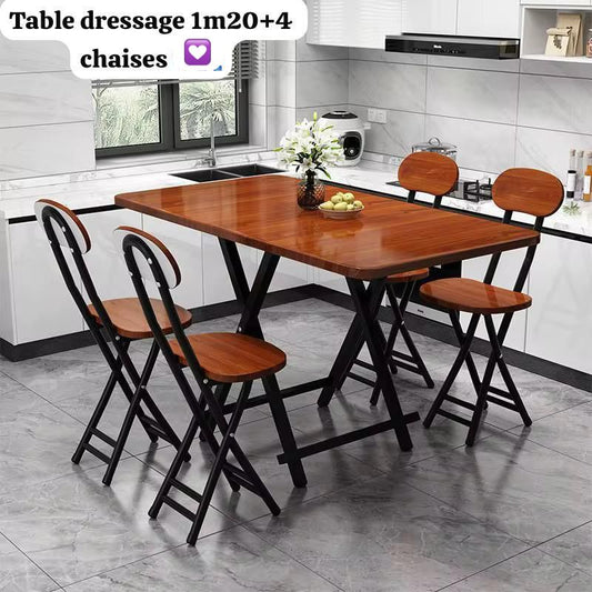 🍽️ Table à manger pliable 1m20 + 4 chaises – Élégance & praticité au quotidien 🪑✨