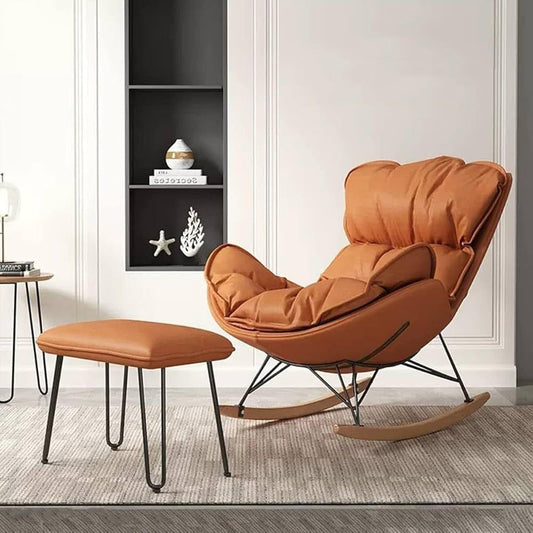 Fauteuil Bascule en Cuire avec Repose Pied