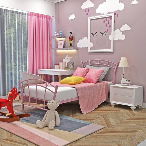 Lit de princesse pour enfant en métal rose