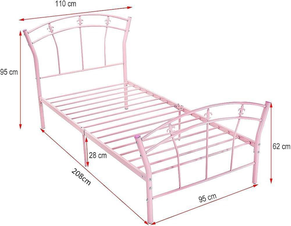 Lit de princesse pour enfant en métal rose
