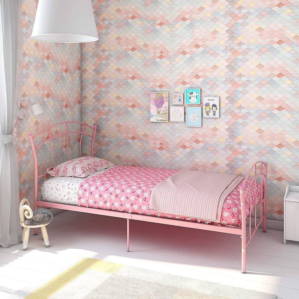 Lit de princesse pour enfant en métal rose